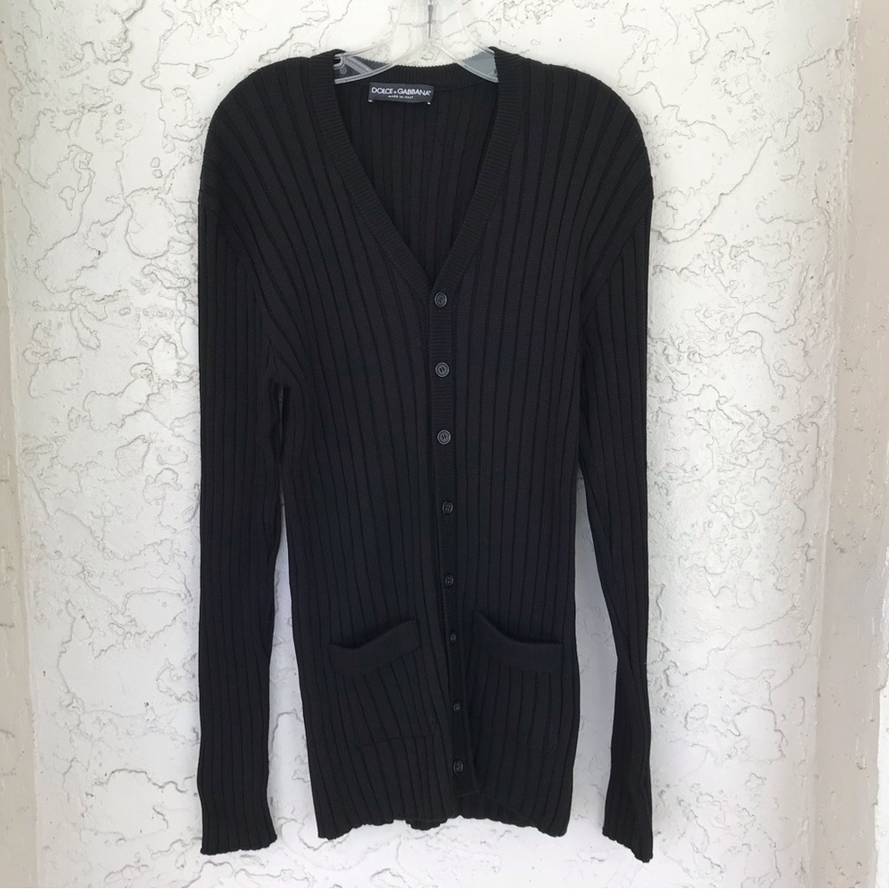 Dolce & Gabbana Ribbed  Knit Cardigan Sweater, Size 16 (52EU)